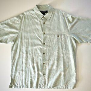 Ono & Company Large Men's Hawaiian Shirt Silk Cotton Mint Green Hibiscus print